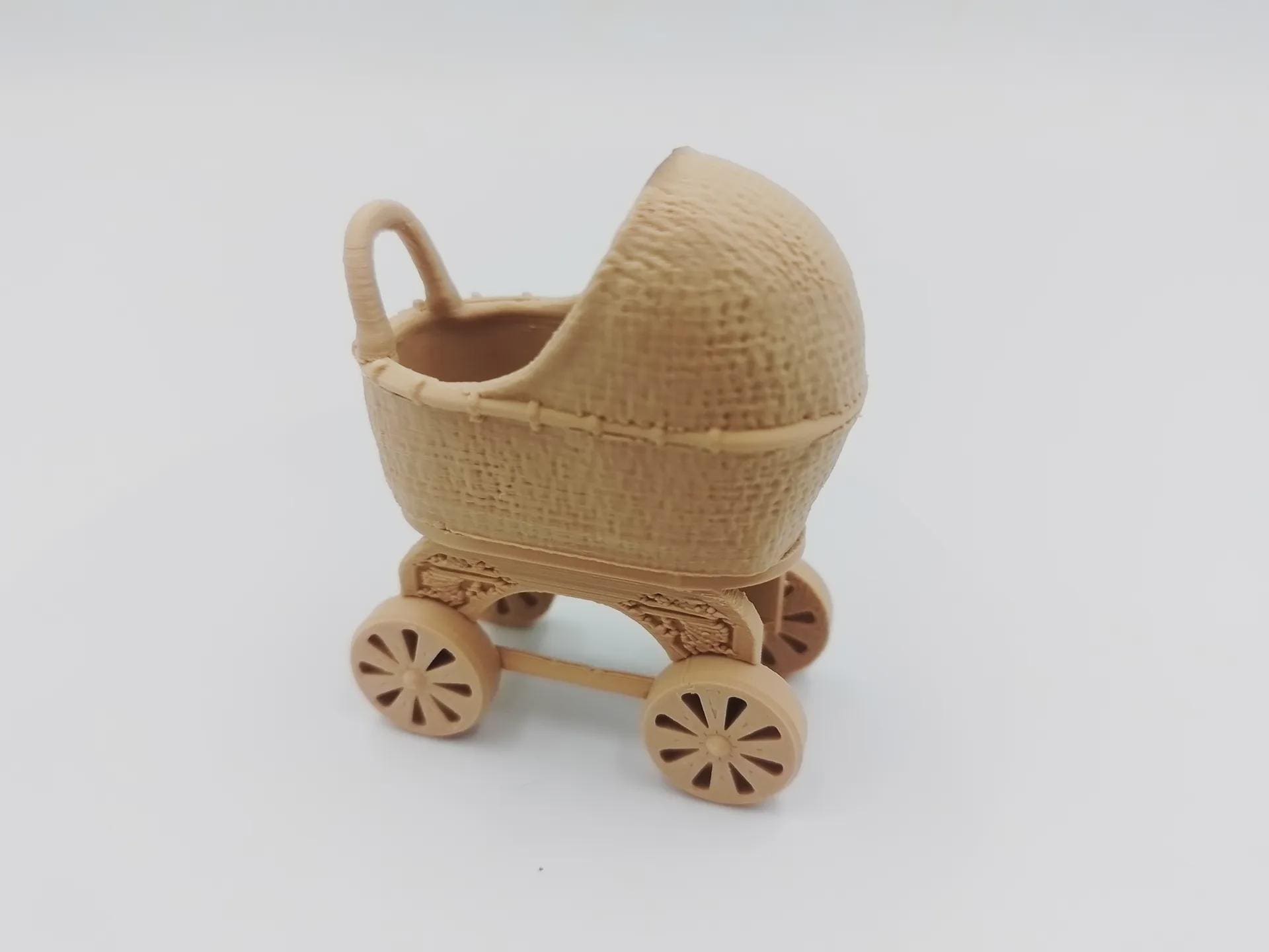 Ancien Landau De Poupée En Osier Et Métal Style Victorien Vers 1900