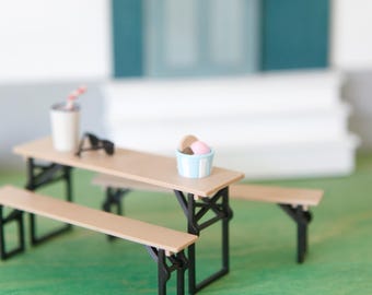 Miniature beer garden – foldable beer garden set, beer tent table & benches | Elf door dollhouse beer garden furniture, garden party decoration