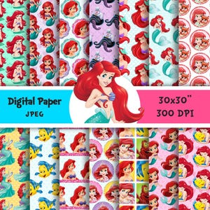 Ariel, Sirenetta, Motivo, Carta Digitale, Carta da Parati, Sfondo, Personaggi, Festa, Decorazione, Artigianato, Scrapbooking