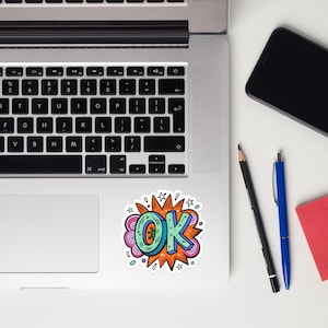 Pegatina de arte pop retro "OK" / Descarga digital / Pegatina PNG estilo cómic atrevido /