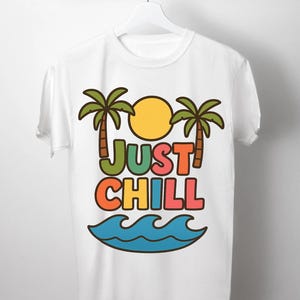 Just Chill Cartoon Letnia Koszulka Projekt dla Mężczyzn - PNG Sublimacja Grafika - Przezroczyste Tło - Natychmiastowe Pobranie
