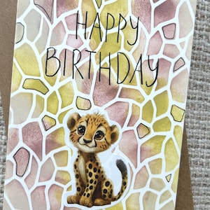 Biglietto di compleanno unico, cucciolo di animale, fatto a mano, carta kraft, inchiostro per timbri