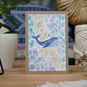 Carte postale, faite main, papier kraft, encre pour tampon