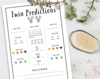 Baby Shower Twins Prediction Cards - Neutral Twins Simple Theme