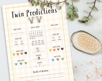Baby Shower Twins Prediction Cards - Neutral Twins Gingham Theme