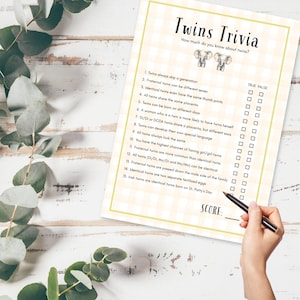 Baby Shower Twin Trivia - No Gender Twins Gingham Theme