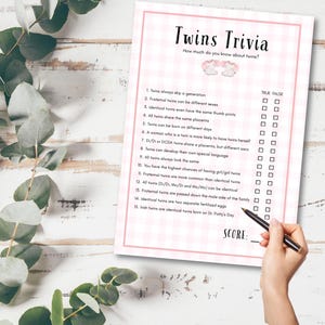 Baby Shower Twin Trivia - Girl Twins Gingham Theme
