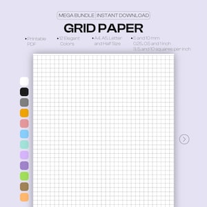 Grid Paper, Instant Download, 5mm, 10mm, 0.25 inch, 0.5 inch, 1 inch, 3 squares per inches, 5 squares per inches and 10 squares per inches