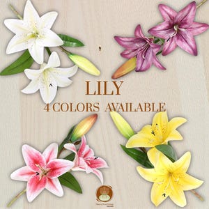 Künstliche Lilien (Real Touch) mit Zwei Blüten und Knospe – Realistische Lilien in 4 Farben, Hochzeitsstrauß, Tischdekoration, Home Decor