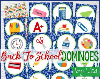 Back to School DOMINOES, PRINTABLE Classroom Games, Class Party Game, Teacher Gift, Learning Stations, School Days - Instant Download