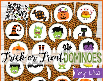 Trick or Treat DOMINOES, Printable Halloween Game, Party Game, Classroom Party Game, Bonus Memory Game Included - Printable Instant Download