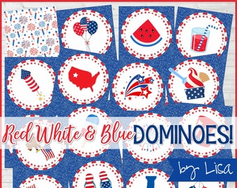 Patriotic DOMINOES Printable Game, Summer Picnic Party Game, 4th of July Printable, July 4th + BONUS Match It Game -Instant Download by Lisa