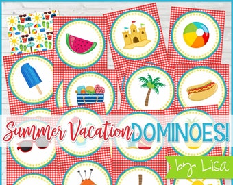 Summer DOMINOES Printable Game, Picnic Party Game, Summer Printables, Boredom Buster Game + BONUS Match It Game -Instant Download by Lisa