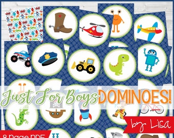 Just for Boys DOMINOES Printable Game, Party Game, Boredom Buster, great for play dates + BONUS Match It Game - Instant Download by Lisa