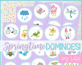 Printable SPRING Game, DOMINOES, Bugs & Flowers, Party Game, Party Favor, Family Game Night + BONUS Match Game - Instant Download by Lisa