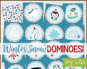 Winter DOMINOES Printable Game, Snowman Game, Snowman Printables, snowflake, JANUARY + BONUS Match It Game - Instant Download by Lisa