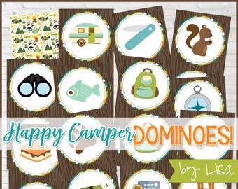 Happy Camper DOMINOES Printable Game, Camping, Campfire Game, Girls Camp, Cub Scout Activity + BONUS Match It Game -Instant Download by Lisa