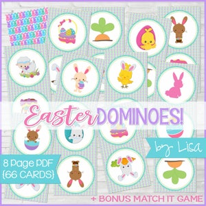 Printable Easter Game, DOMINOES, Easter Basket Stuffers, Gift, Party Game, Egg Hunt Activity BONUS Match Game Instant Download by Lisa image 1