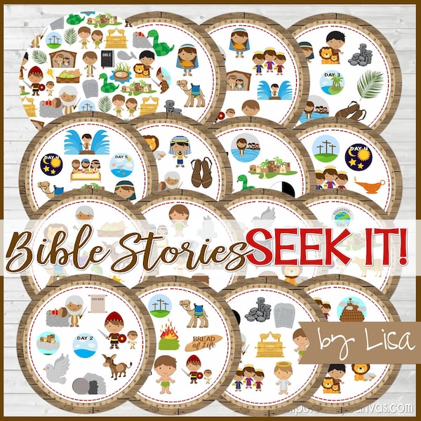 Gioco di storie bibliche stampabili, gioco di abbinamento Bible SEEK IT, stampabili della scuola domenicale, serata di giochi in famiglia - Download istantaneo stampabile di Lisa
