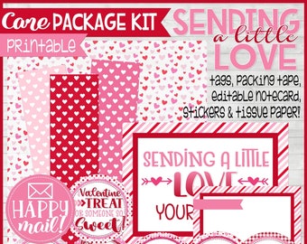 PRINTABLE Valentine Care Package Kit, Gift Basket, Love, Valentine Gift Tags, Valentine Box, Sending Love, Candy Ideas - INSTANT Download