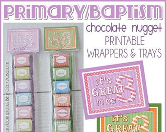 LDS Baptism PRIMARY Chocolate Nugget Wrappers, Great to Be 8 - Printable Instant Download