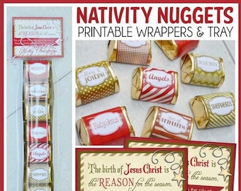 NATIVITY Christmas Nugget Wrappers, Reason for the Season, Holiday Party Treat or Favor - Printable Instant Download