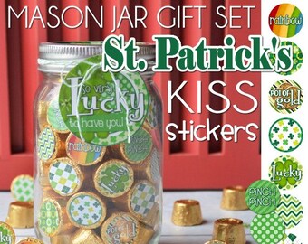 ST. PATRICK'S Day Chocolate KISS, Mason Jar Tag & Topper - Printable Kiss Stickers - Instant Download