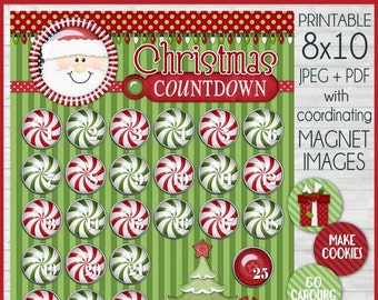 Christmas Countdown, ADVENT with Santa - Printable Instant DOWNLOAD