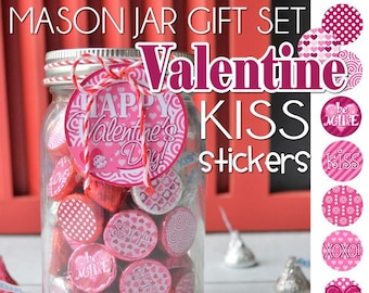 VALENTINE Chocolate KISS, Mason Jar Tag & Topper - Printable Kiss Stickers - Instant Download