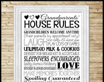 GRANDPARENTS House Rules Subway Art, Grandma & Grandpa Rules Sign - Printable Instant Download