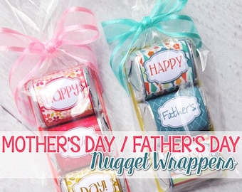 Happy Mother's Day and Happy Father's Day MINI Nugget Wrapper Sets, Chocolate CANDY - Printable Instant Download