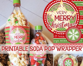 CHRISTMAS Soda Bottle Wrapper, SANTA Gift Tag, Gift Packaging, Merry Christmas, Christmas Printable Party Favor - Printable Instant Download