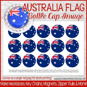 AUSTRALIA FLAG Bottle Cap Image, Aussie Printable, Inchie, 1-Inch Circle, Digital Collage, World Flags -Printable Instant Download