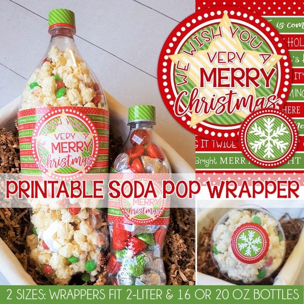 CHRISTMAS Soda Bottle Wrapper, SANTA Gift Tag, Gift Packaging, Merry Christmas, Christmas Printable Party Favor - Printable Instant Download