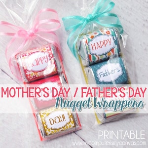 Happy Mother's Day and Happy Father's Day MINI Nugget Wrapper Sets, Chocolate CANDY Printable Instant Download image 1