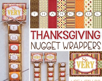 THANKFUL Chocolate Nugget Wrappers, Give Thanks Favor or Turkey Day Treat - Printable Instant Download