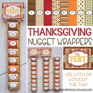 THANKFUL Chocolate Nugget Wrappers, Give Thanks Favor or Turkey Day Treat - Printable Instant Download