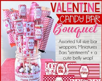 Valentine's Day CANDY BAR BOUQUET Printable, Candy Bar Wrappers, gnomes, Gift Ideas for Him, Ideas for Her - Printable Instant Download