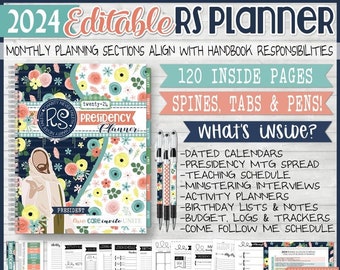 EDITABLE 2024 RS Presidency Planner, Relief Society Planner, LDS Planning Inserts, Calendar, Organizer - Printable Instant Download