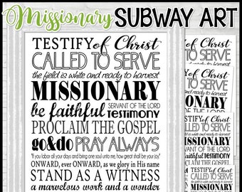 LDS Missionary Subway Art, Missionary Farewell or Homecoming Gift, Sister or Elder, Missionary Mom Gift - Printable INSTANT Download