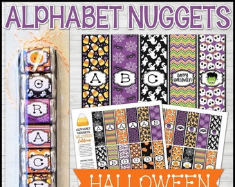 ALPHABET Nugget Wrappers, HALLOWEEN Nugget Wrapper, Spell Out NAMES and words, Party Favor, Class Party Ideas - Printable Instant Download