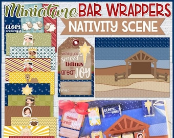 Christmas Nativity MINIATURE BAR Wraps, Nativity Scene Miniature Bar Wrappers, Gift TAG, Christmas Craft - Printable Instant Download