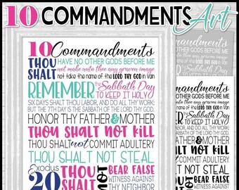 Ten COMMDANDMENTS Subway Art, 10 Commandments, Exodus 20, Bible Art, Christian Art, 2019 LDS YW Theme - Instant Download Printable