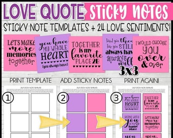 VALENTINE STICKY Notes, Post-It Note Template, Love Notes, Love Quotes, Gift Ideas, Sticky Notes, ANNIVERSARY - Printable Instant Download