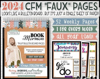 2024 Come Follow Me "FAUX" Weekly Bulletin Board PRINTABLES, Book of Mormon, CFM Tracker Schedule Calendar Poster Ideas - Instant Download