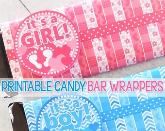 It's a Girl & It's a Boy SHOWER FAVORS, Candy Bar Wrappers, Gender Reveal Idea, Baby Girl Baby Boy PRINTABLES - Instant Download