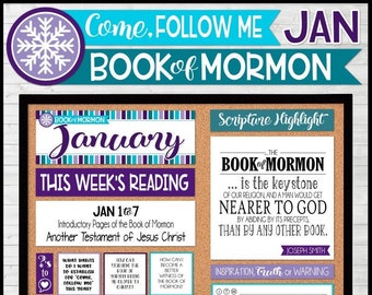 JANUARY 2024 Come Follow Me Family Bulletin Board Kit PRINTABLES, Book of Mormon, Weekly Assignment Tracker - Instant Download