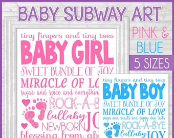 BABY Subway Art BUNDLE, Baby Girl Subway Art, Baby Boy Subway Art, Centerpiece, Nursery Decor - Printable Instant Download