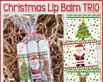 Christmas Lip Balm Label TRIO, Santa Lip Balm Wrappers, Christmas Party Favor, Easy Christmas Gift Idea - PRINTABLE Instant Download