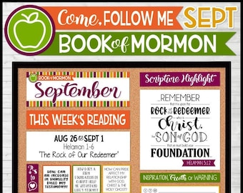 SEPTEMBER 2024 Come Follow Me Family Bulletin Board Kit PRINTABLES, Book of Mormon, Weekly Assignment Tracker - Instant Download